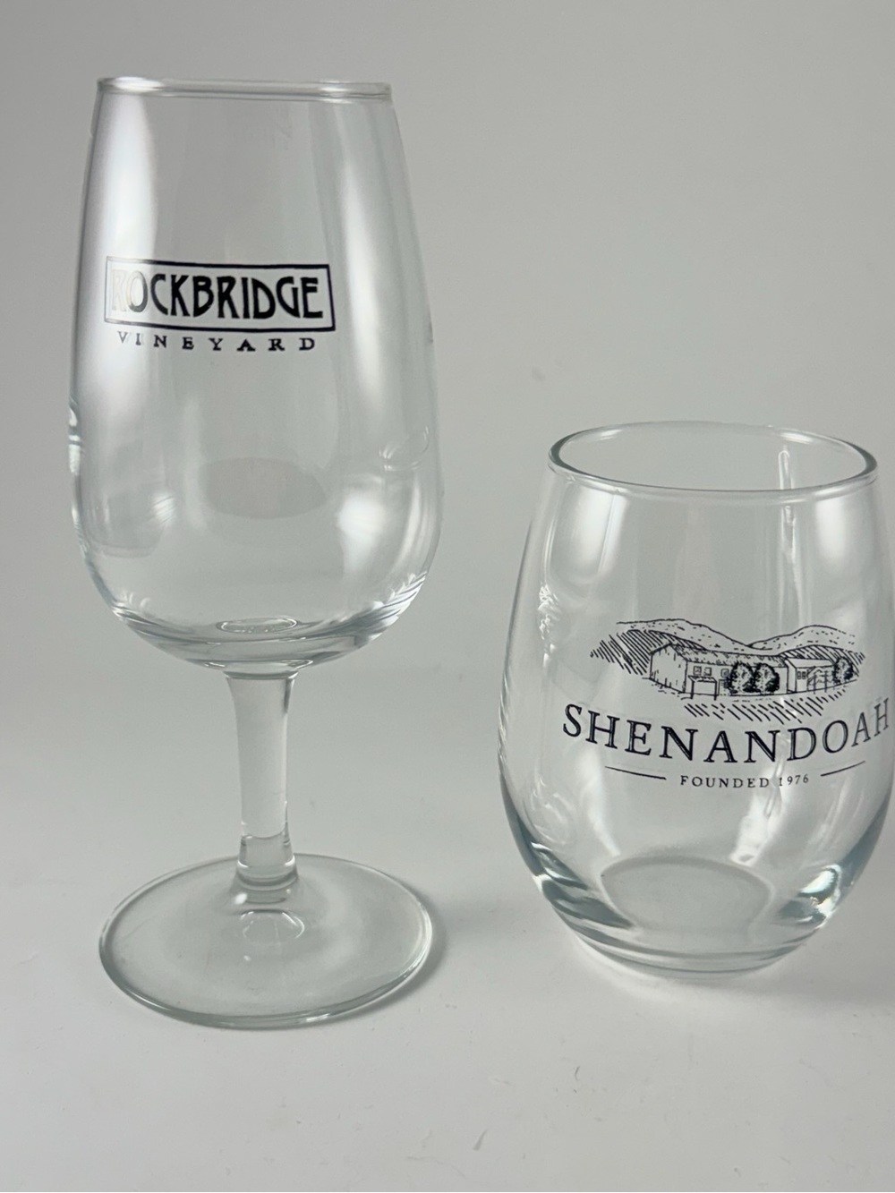 Rockbridge Vineyard & Shenandoah Virginia Wine Glass Set Stemmed Stemless Clear